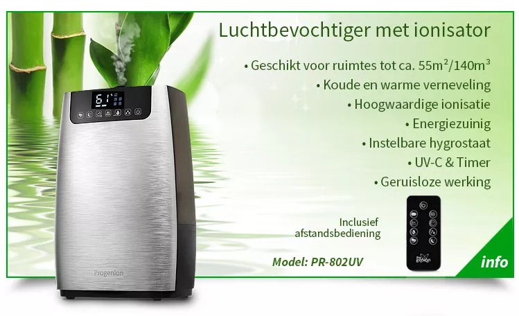 Luchtbevochtiger zilver met ionisator en uv-c