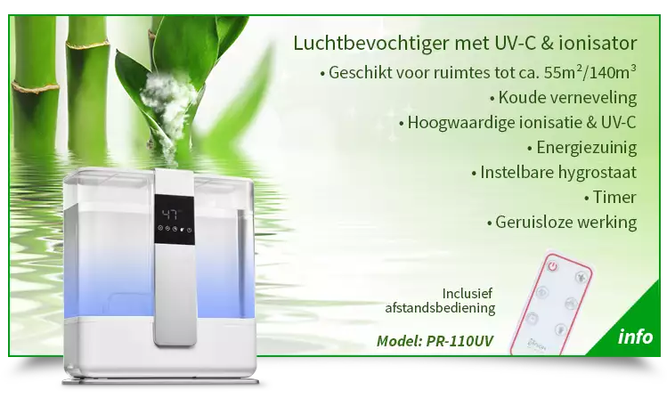 Luchtbevochtiger met uv-c en ionisator