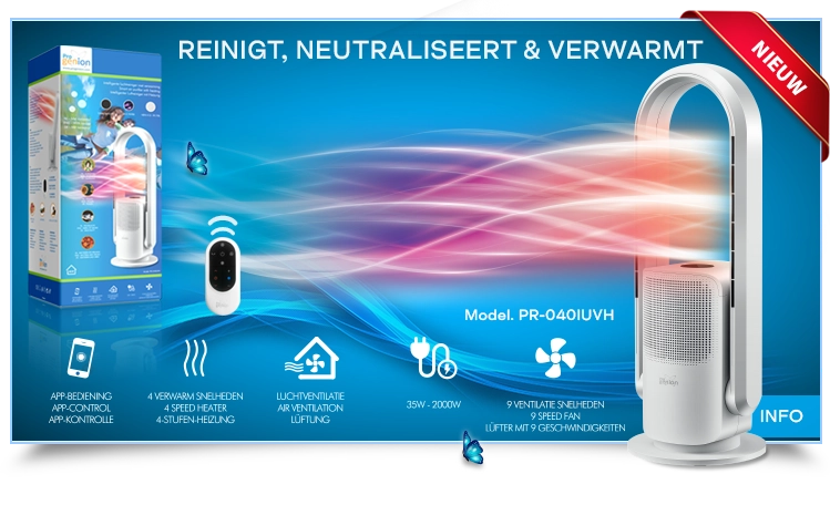 Luchtreiniger met verwarming en HEPA-filter.